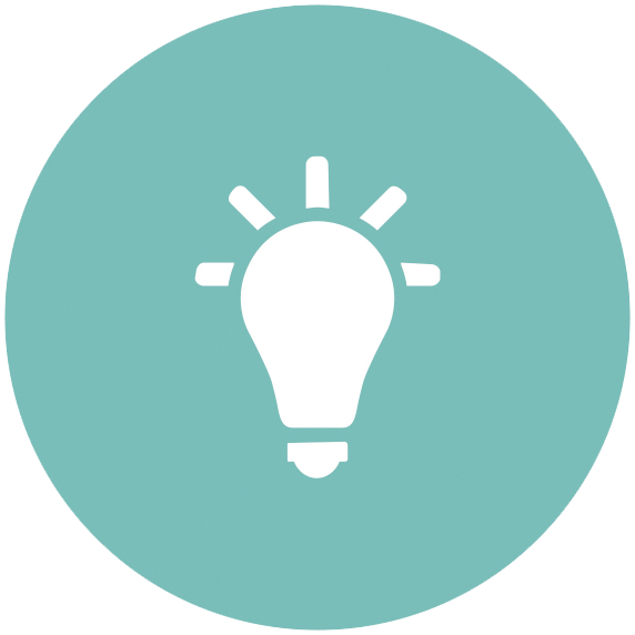 White silhouette of Lightbulb in aqua coloured circle