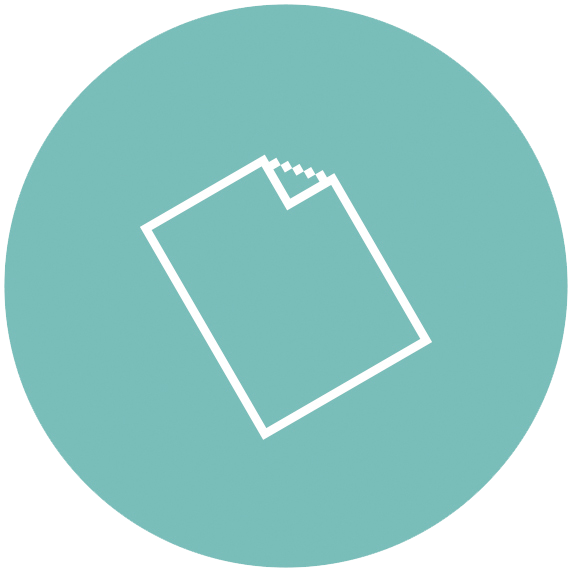 White outline of piece of paper in aqua coloured circle