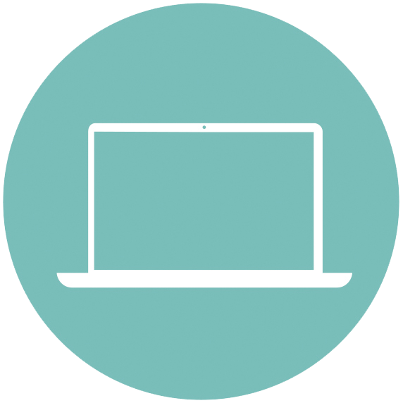 White outline of laptop in aqua coloured circle