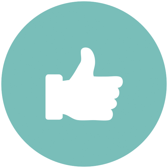 White silhouette of thunmbs up in aqua coloured circle
